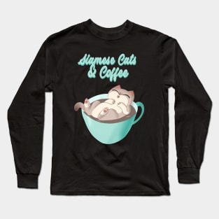 Siamese Cats and Coffee kawaii cute coffee mug Long Sleeve T-Shirt